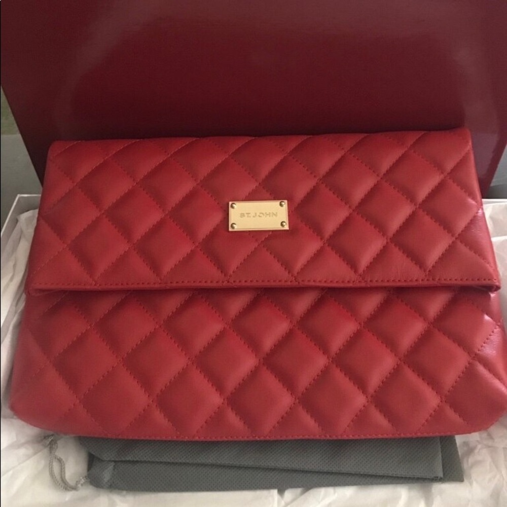 St John Quilted Nappa Leather Fold Over Clutch Bag